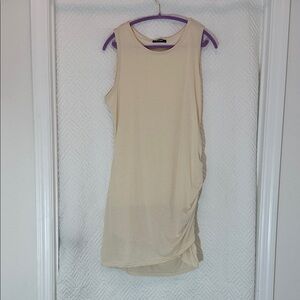 Sleeveless Cream Midi Dress with Side Ruching